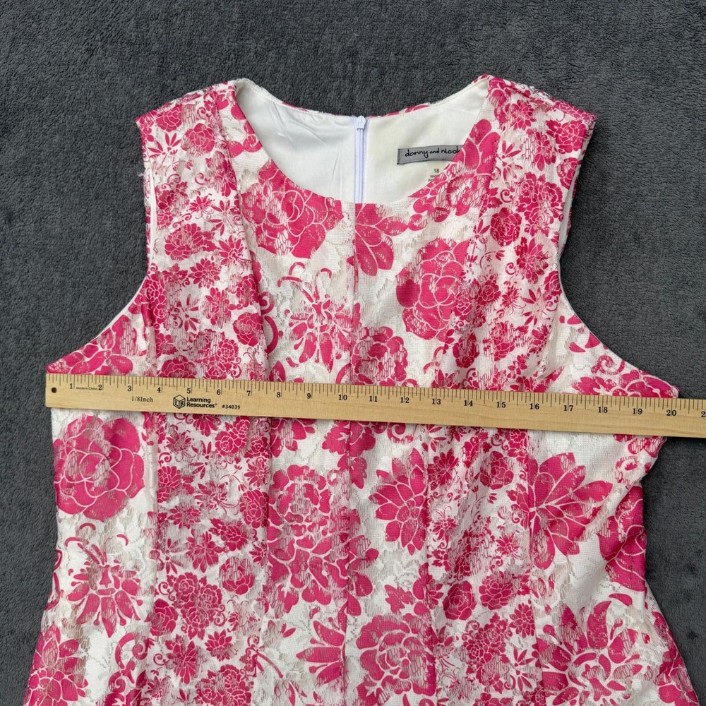Danny & Nicole Dress Womens 18 Pink White Floral Lace Fit Flare Sleeveless Midi - Picture 6 of 9